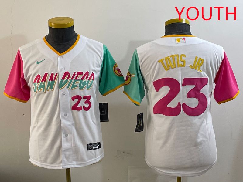 Youth San Diego Padres 23 Tatis jr White City Edition 2025 Nike MLB Jersey style 3